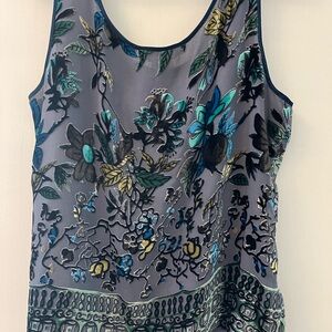 Gray Graphic Tank Top with Fringe